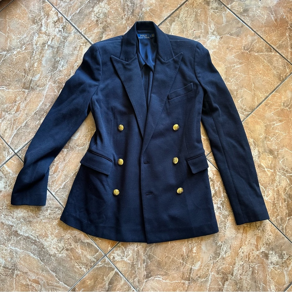 Polo Ralph Lauren Navy Double-Breasted Knit Blazer